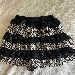 Leopard Print Tiered Skirt with Black Lace